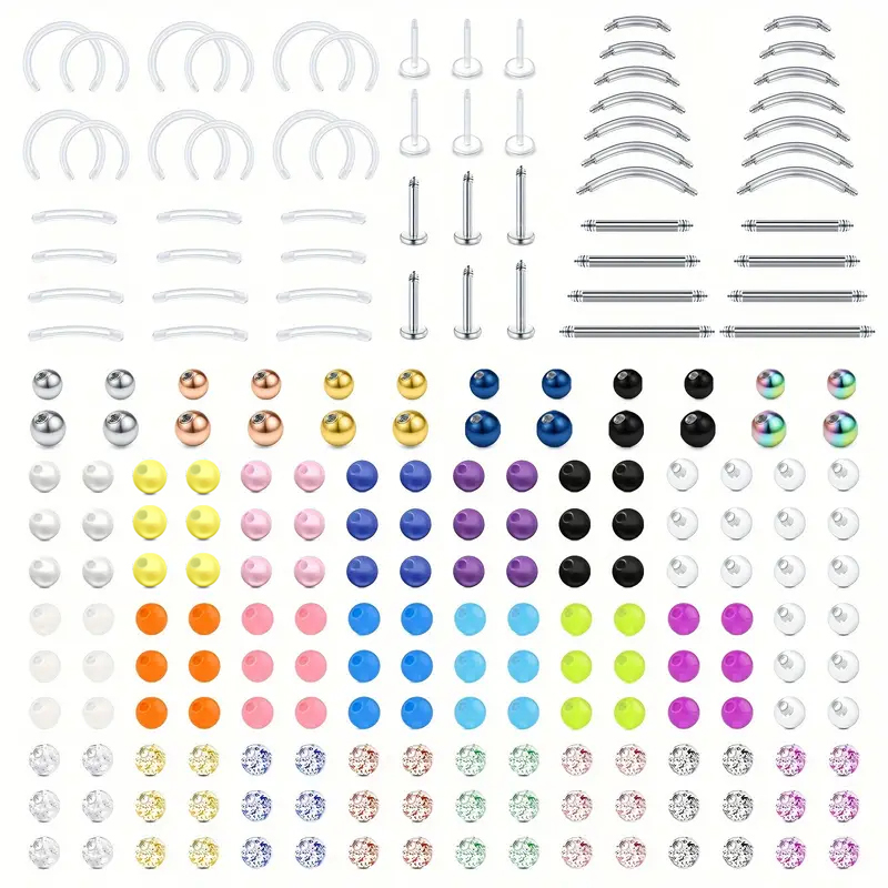 Body Jewelry Replacement Ball - 226pcs 16G Edelstahl & Acryl Ersatz