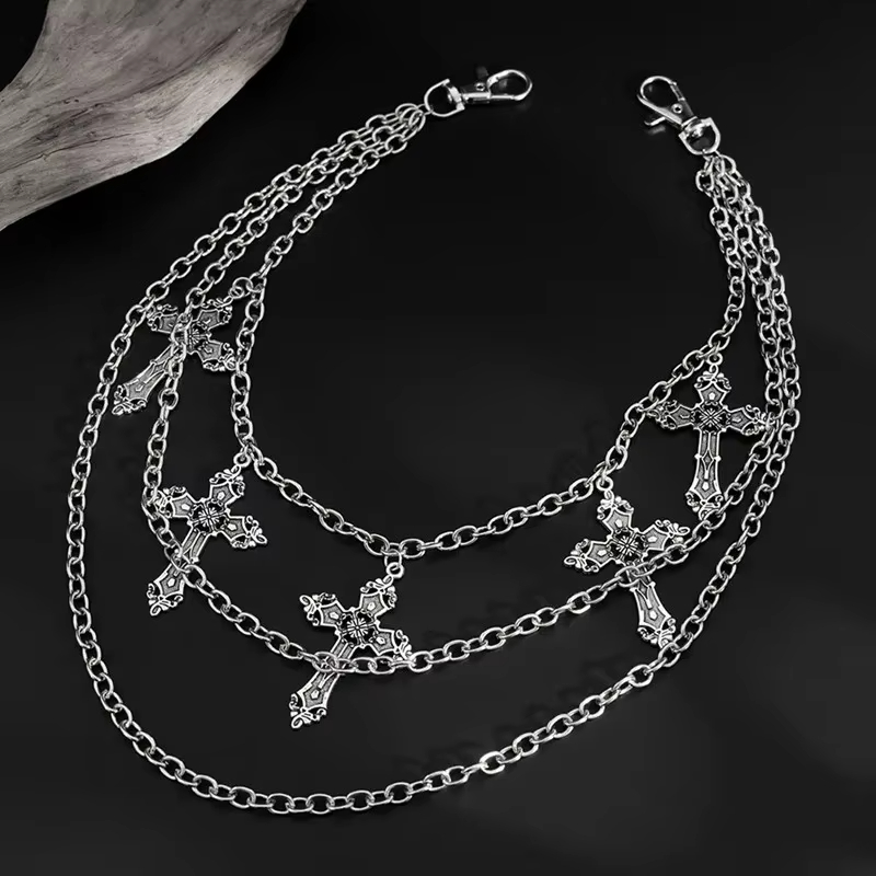 Body Jewelry For You - Modische Punk-Metall-Hosenkette Hip-Hop-Taillenkette Kreuzanhänger Jeans-Kette für