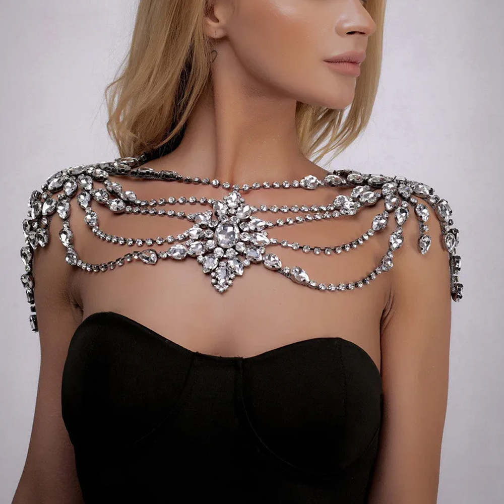 Body Jewelry Necklace - Boho Kristall Braut Schulterkette Halskette Porm