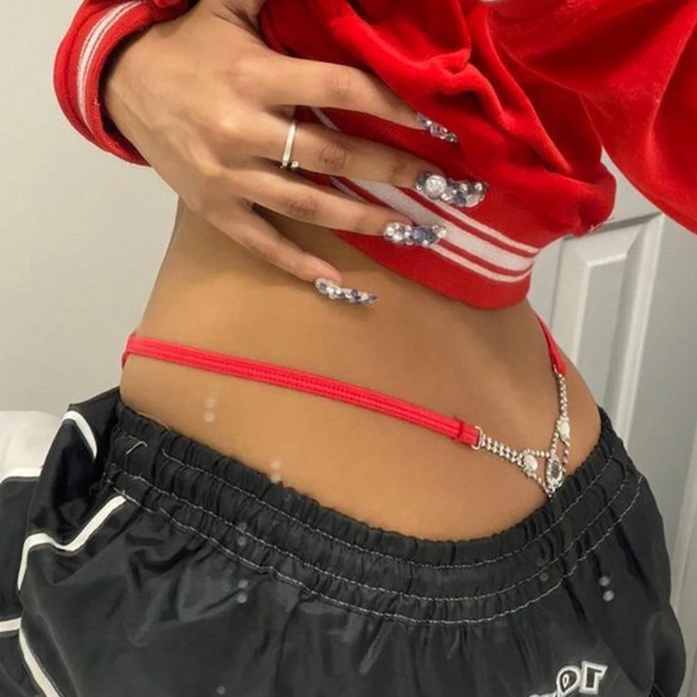 Body Jewelry For You - Sexy runder Strass-Tanga, verstellbares Körperzubehör, G-String,