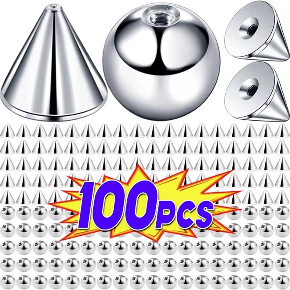 Body Jewelry Replacement Ball - 100-teiliges Set Edelstahl-Ersatzkugeln Metallisch Silberfarbene Piercing-Teile